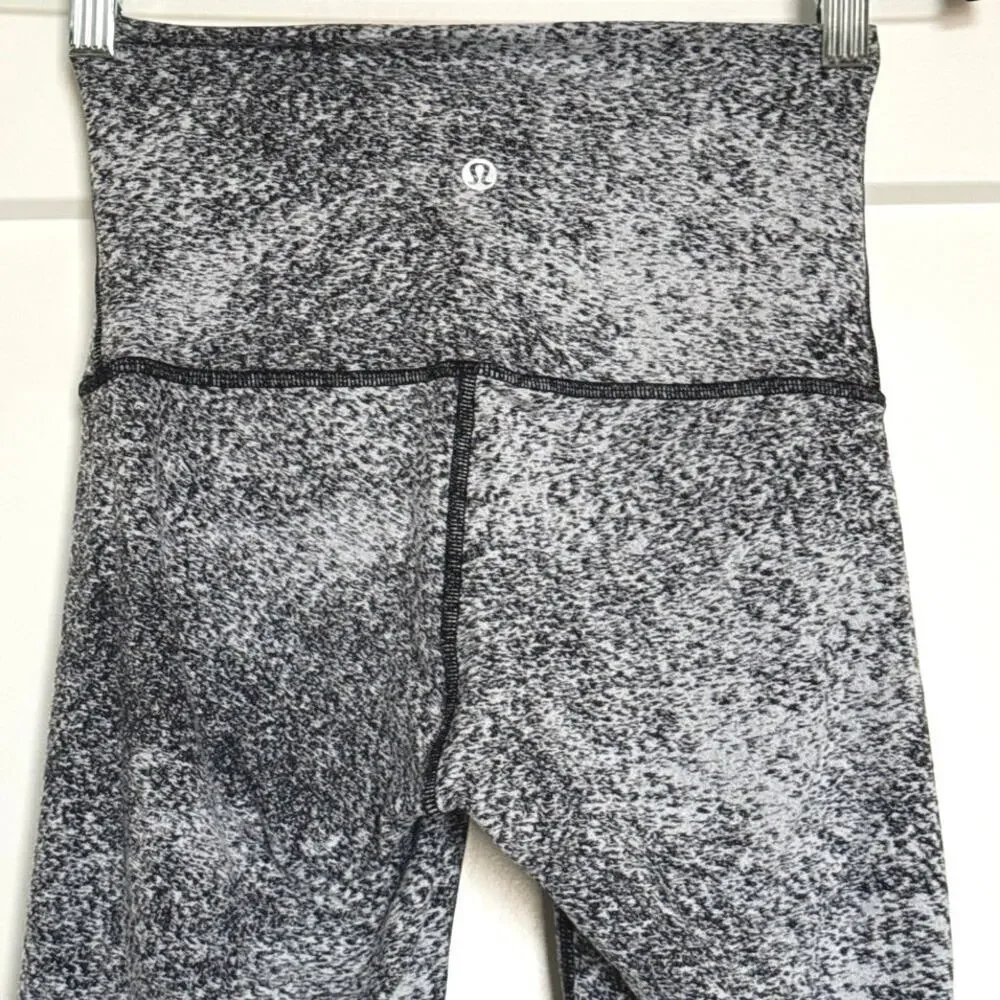Lululemon Wunder Under Pant Hi-Rise Luon Spray Jacquard White Black Sz 4 Long
